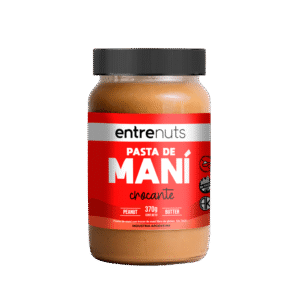 frasco de pasta de maní crocante de frente