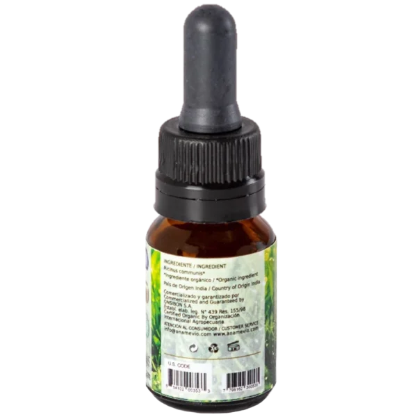 Frasco de aceite de ricino, dorso