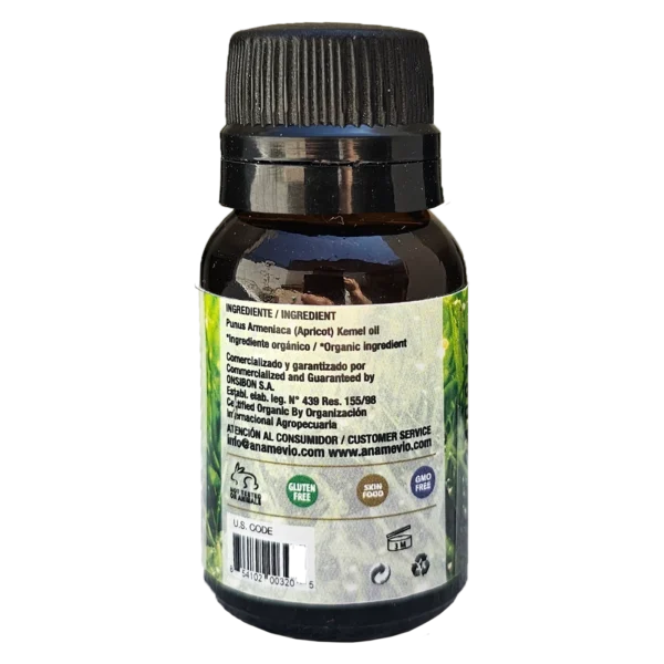 Frasco de aceite de damasco, dorso