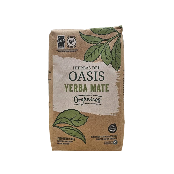 Yerba orgánica Oasis, de frente